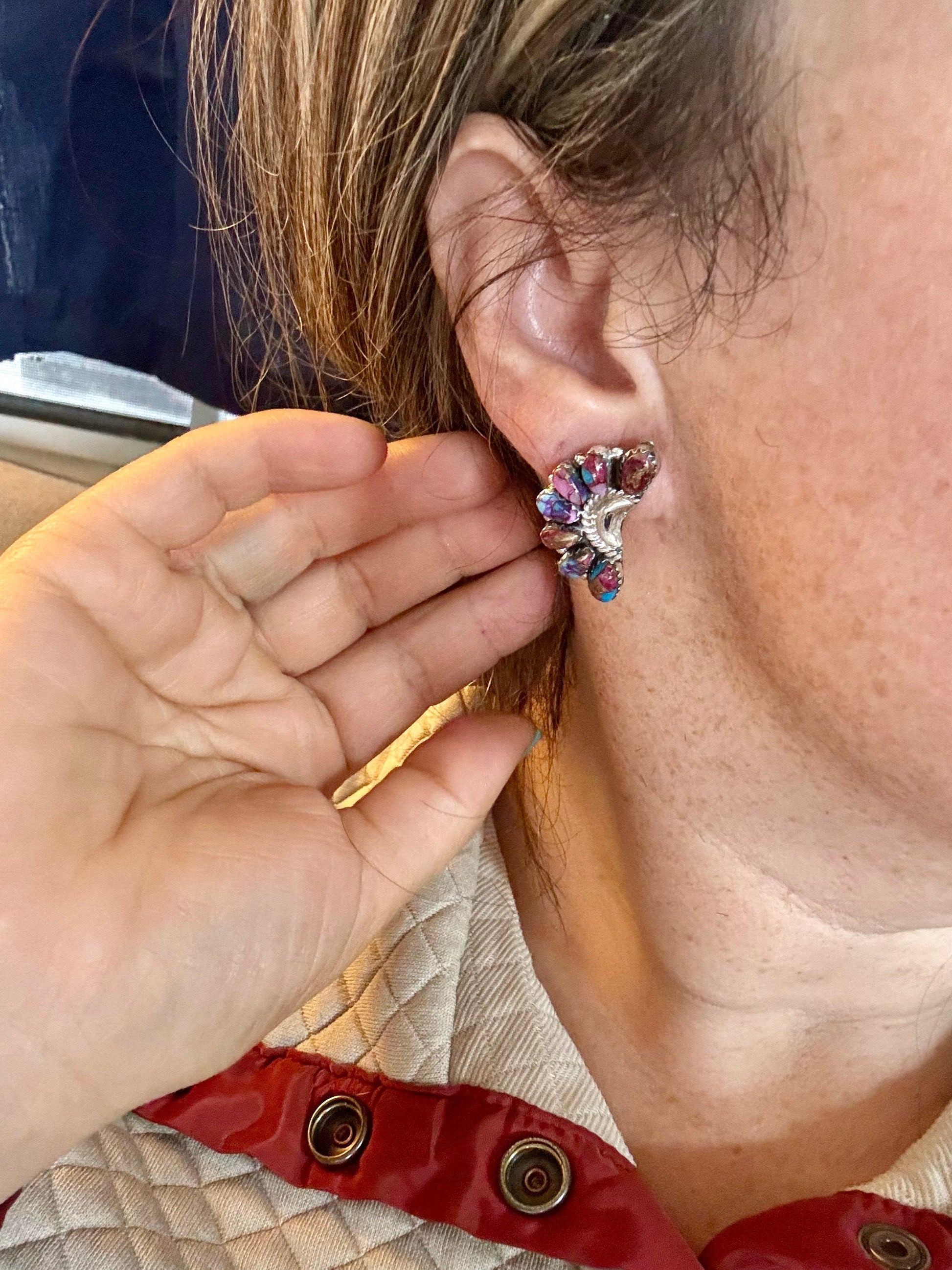 Half Cluster Earrings – Pink Dahlia & Sterling Silver The Bijoux FAB Jewelry