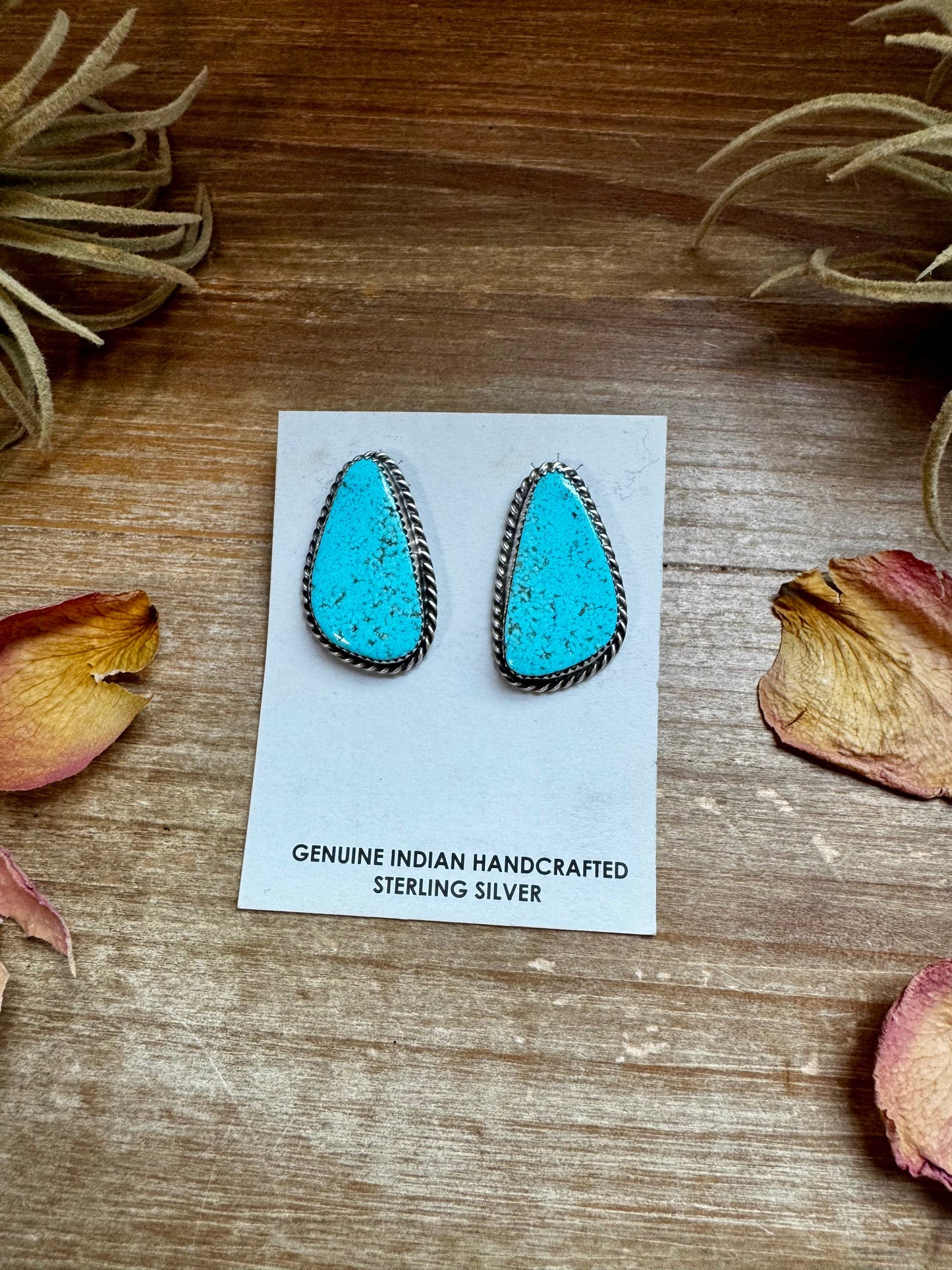 Kingman Turquoise Stud Earrings – 1.5 Inch Navajo Handmade by Donovan Nez The Bijoux FAB Jewelry