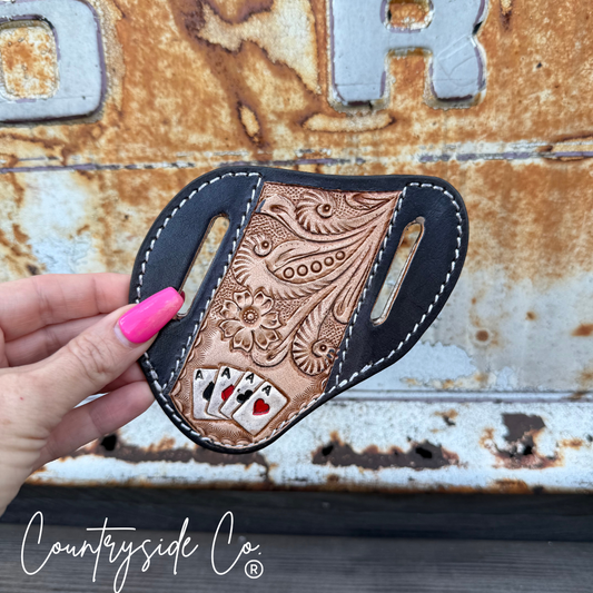 Gambler Tooled Leather Knife Sheath Countryside Co.