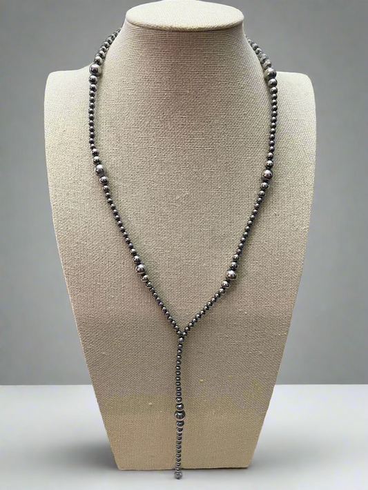 Lariat graduated sterling silver pearl necklace - 18 inch with 4 inch drop Cowhide and Conchos