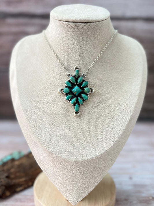 Handmade Sterling Silver Kingman Turquoise Necklace with Signed Nizhoni Nizhoni Traders LLC
