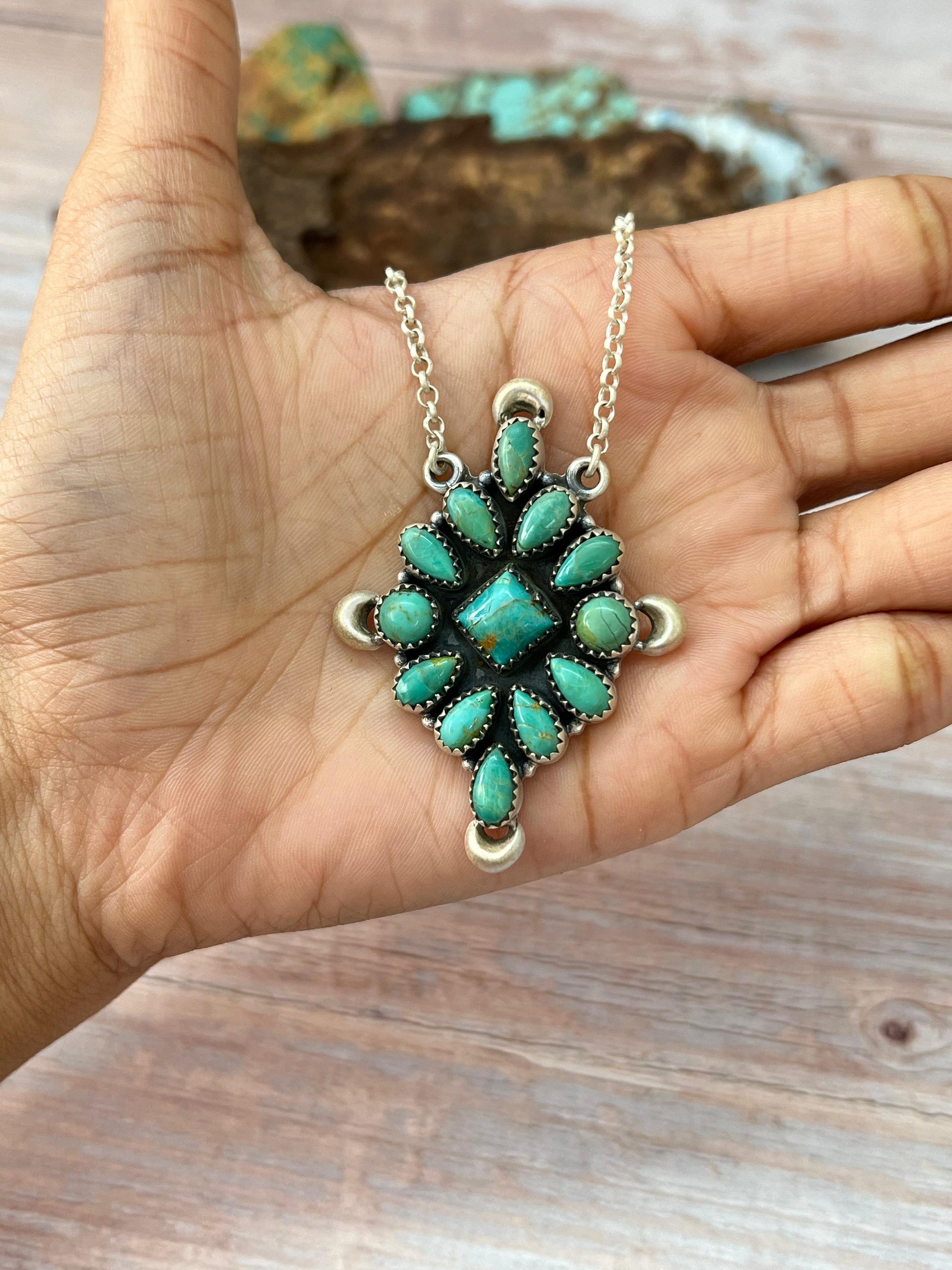Handmade Sterling Silver Kingman Turquoise Necklace with Signed Nizhoni Nizhoni Traders LLC