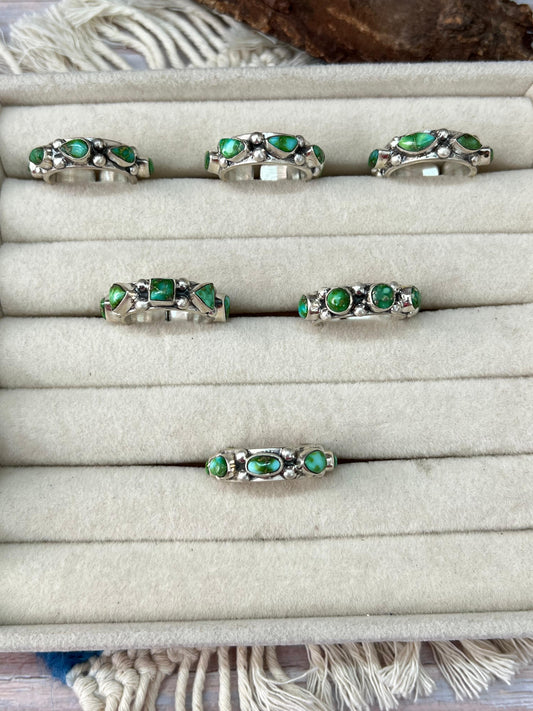 Handmade Sterling Silver Sonoran Mountain Turquoise Adjustable Rings with Signed Nizhoni Nizhoni Traders LLC