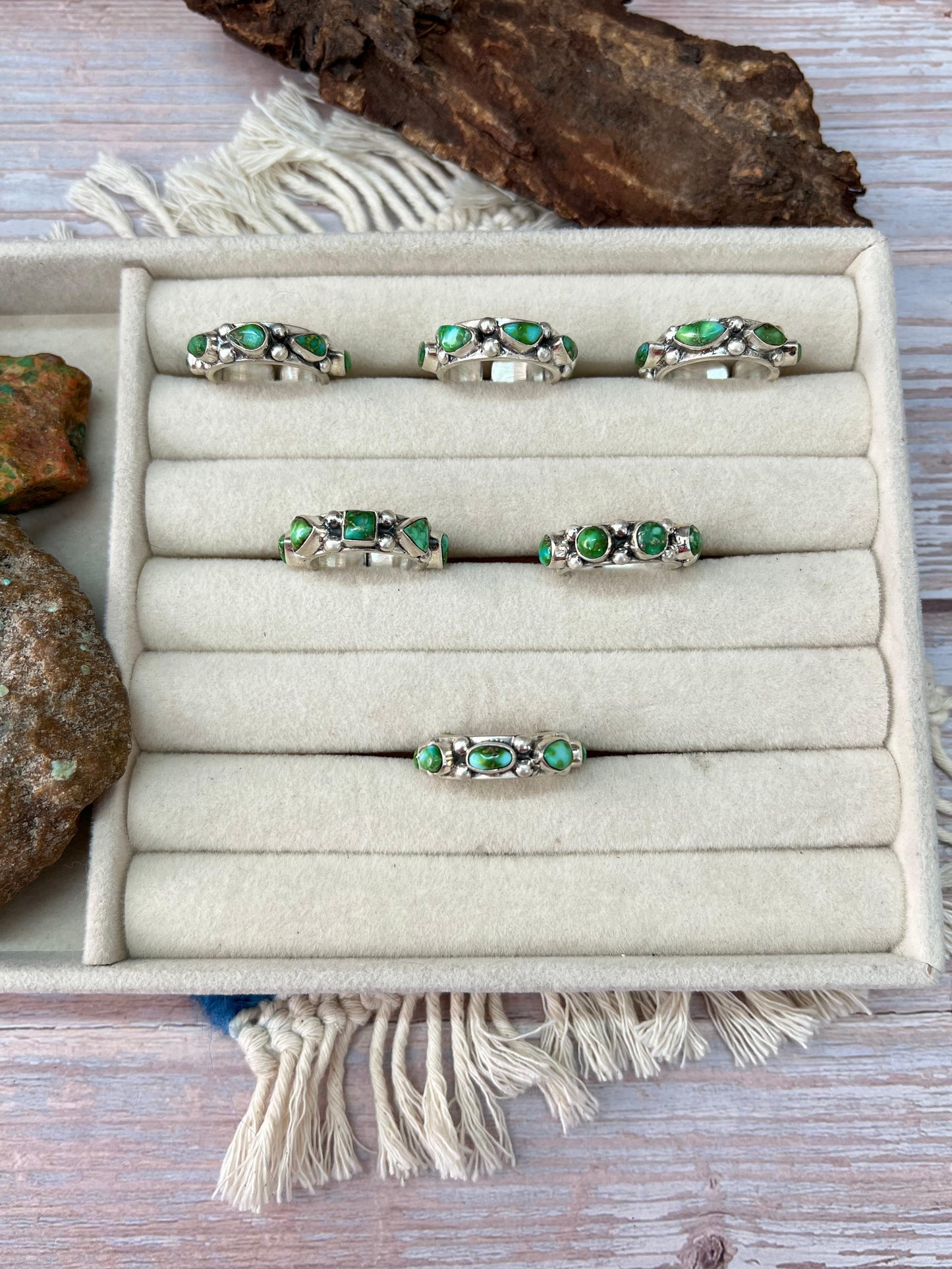 Handmade Sterling Silver Sonoran Mountain Turquoise Adjustable Rings with Signed Nizhoni Nizhoni Traders LLC