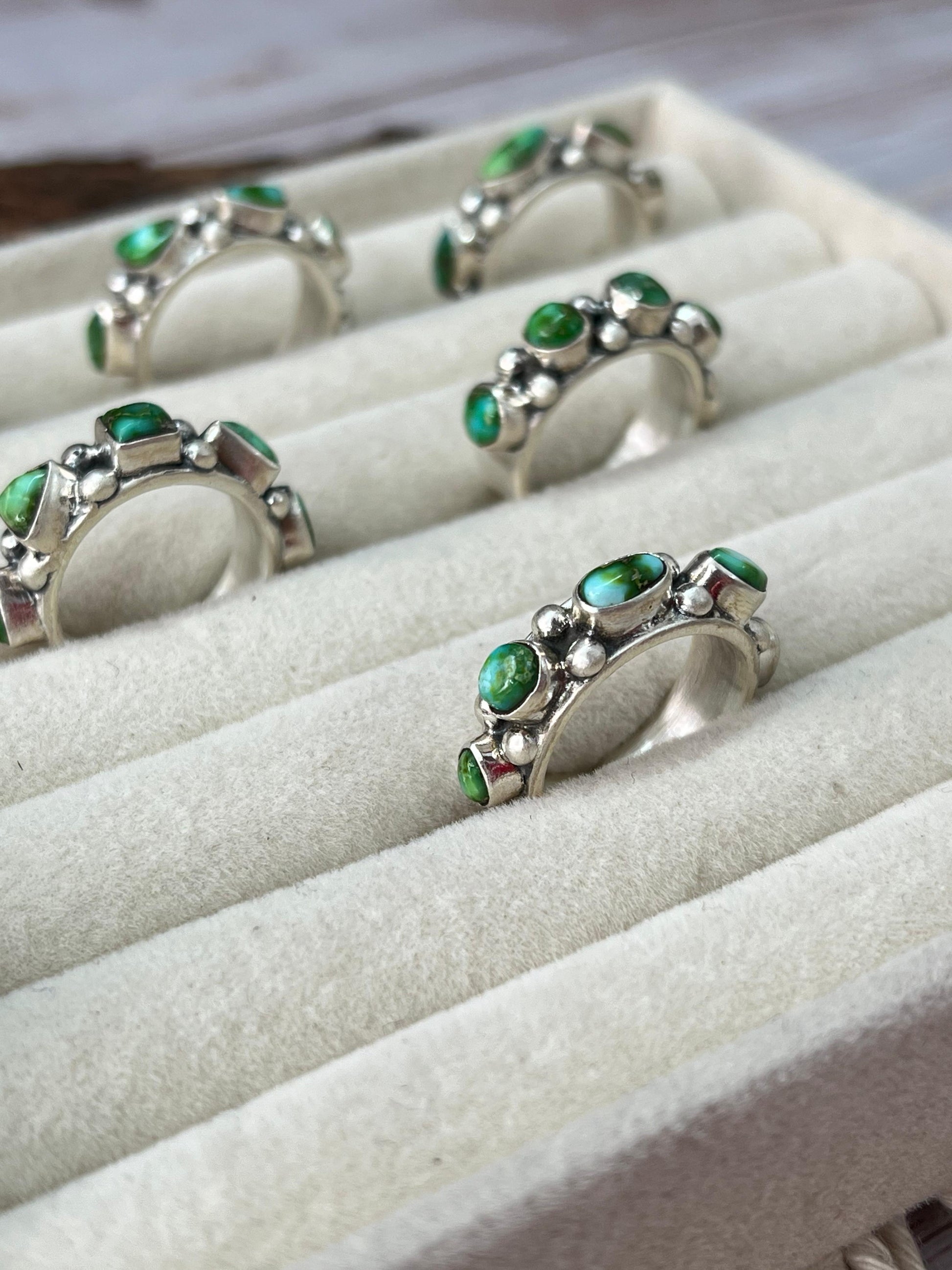 Handmade Sterling Silver Sonoran Mountain Turquoise Adjustable Rings with Signed Nizhoni Nizhoni Traders LLC