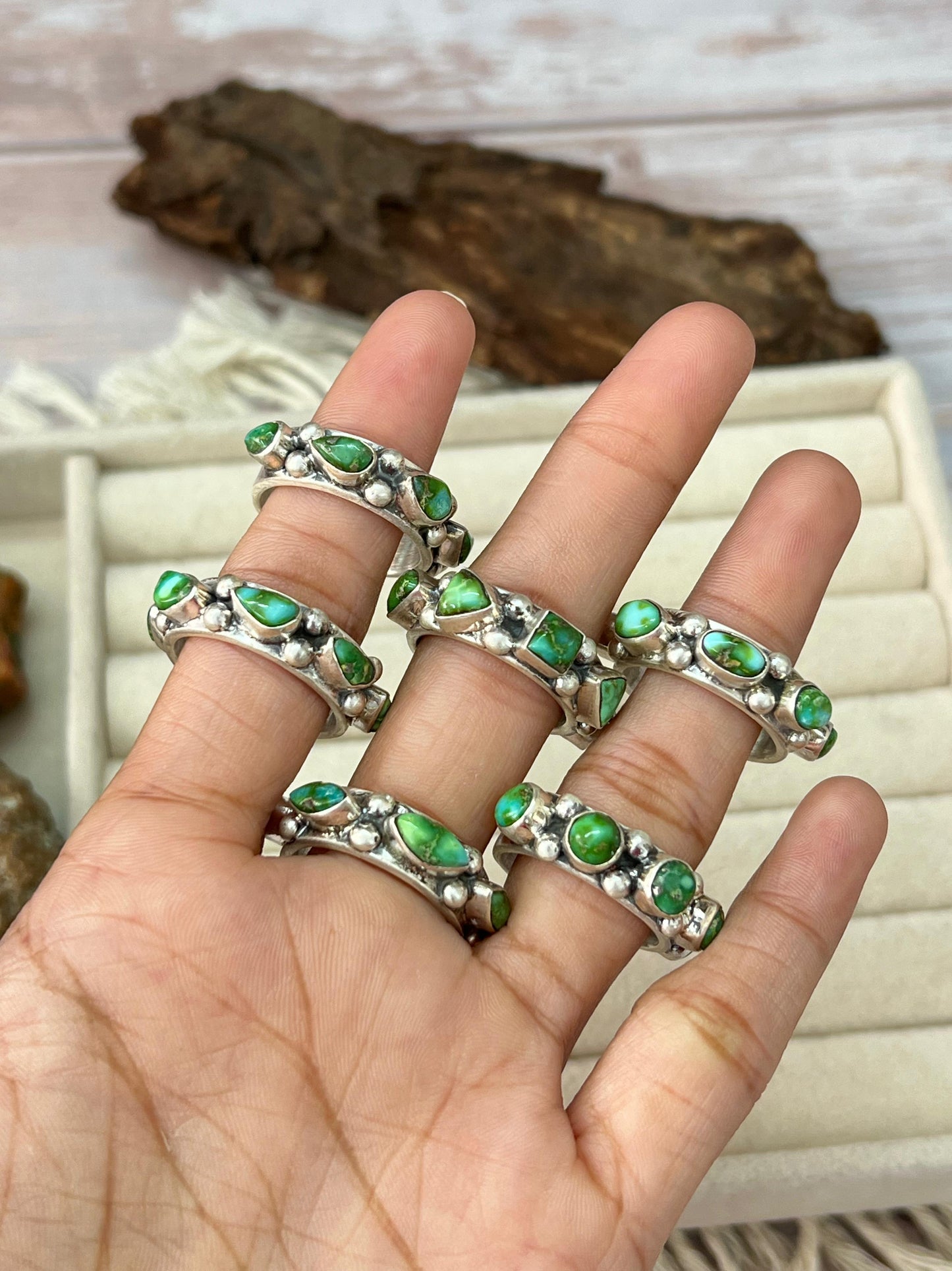 Handmade Sterling Silver Sonoran Mountain Turquoise Adjustable Rings with Signed Nizhoni Nizhoni Traders LLC
