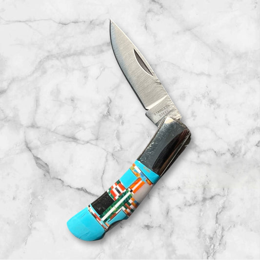 Southwestern Native Style Turquoise Multi Inlay Pocket Knife (188bc10) 6017 CedarHill Country Market