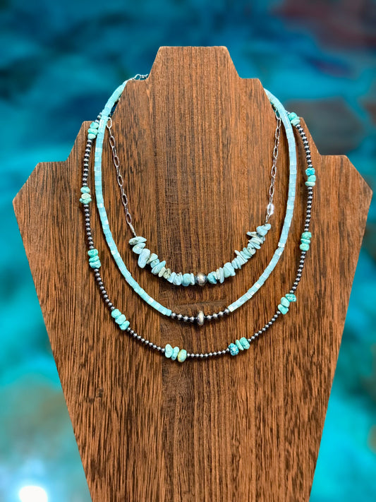Larimar & Turquoise Stack – 3 Piece Layered Necklace Set The Bijoux FAB Jewelry