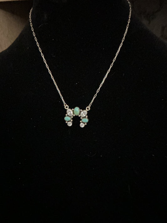 Genuine Sterling Silver Turquoise and White Topaz Multi Stone Naja - 16 inch with Extender Cedar Hill Country Market
