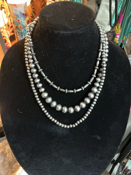 Silver Navajo Inspired Three Strand Necklace 1638 CedarHill Country Market