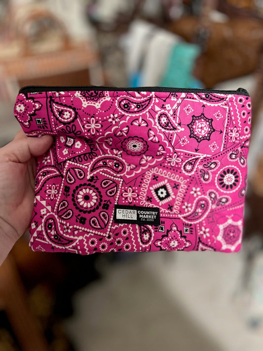 Pink Bandana Zipper Make Up Bag Cedar Hill Country Market
