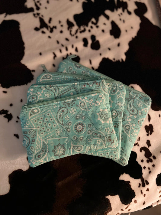 Green Turquoise Bandana Zipper Make Up Bag (Copy) Cedar Hill Country Market