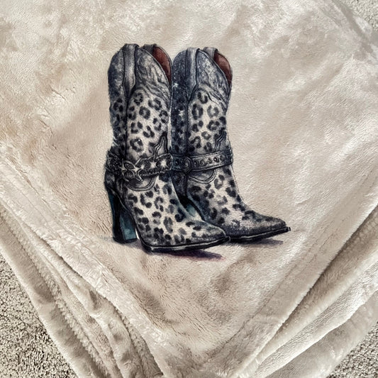 Leopard Glitz and Glamour Cowgirl Boot Polyester Lux Blanket Cedar Hill Country Market
