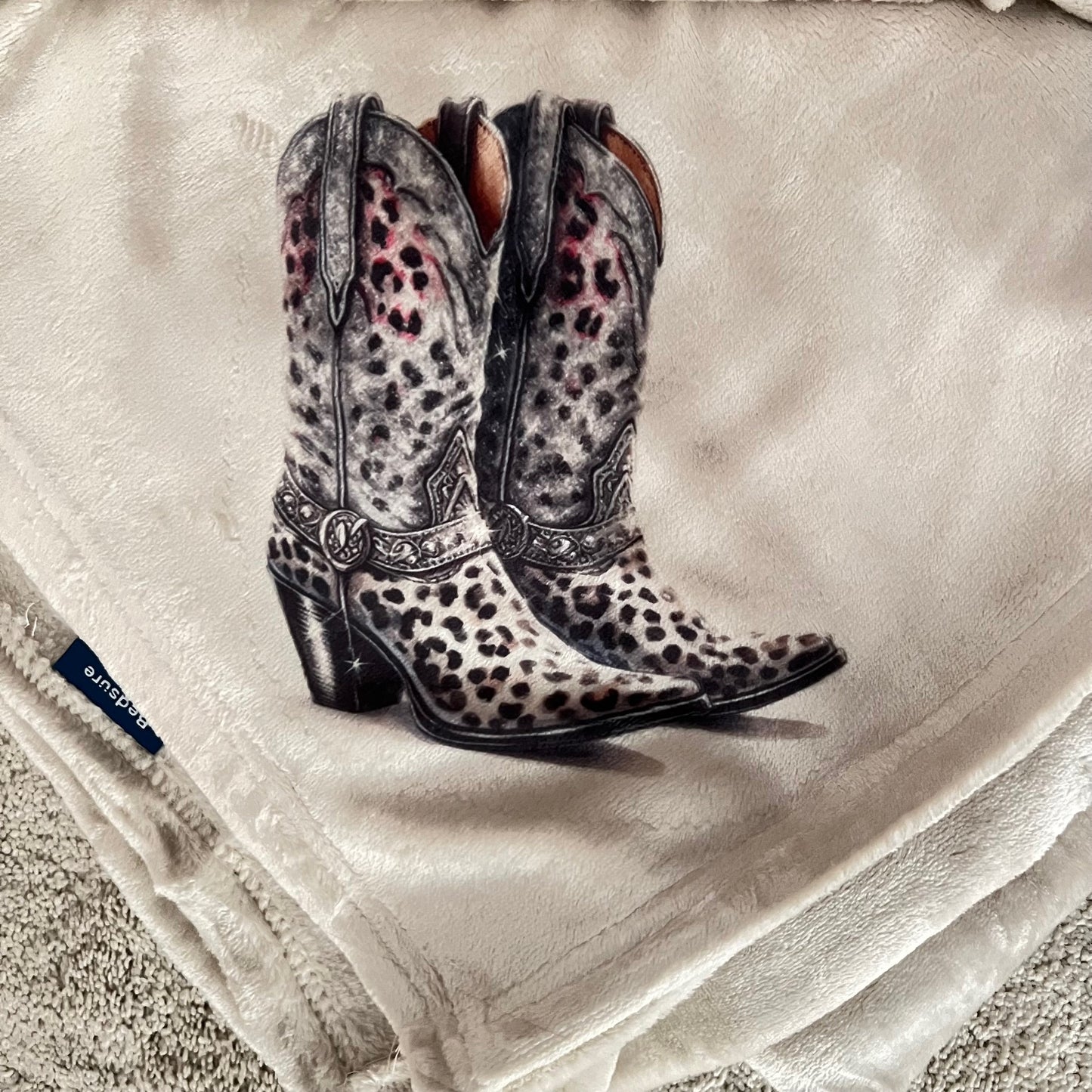 Leopard Glitz and Glamour Cowgirl Boot Polyester Lux Blanket Cedar Hill Country Market