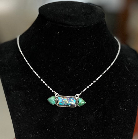 Purple Dalia and Turquoise Heart and Bar Sterling Silver Pendant No. 608 Cedar Hill Country Market