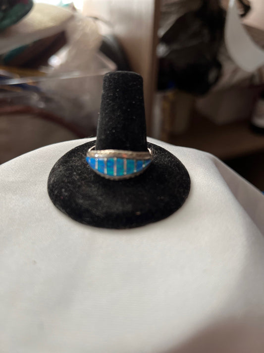 Unisexed Navajo handmade sterling silver opal band ring size 10 No 615 Cedar Hill Country Market