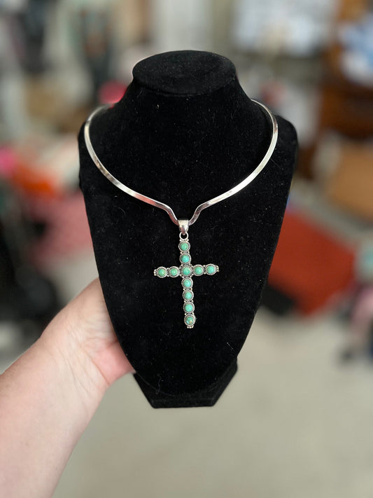 Genuine Turquoise Sterling Silver Cross Pendant - No 611 Cedar Hill Country Market