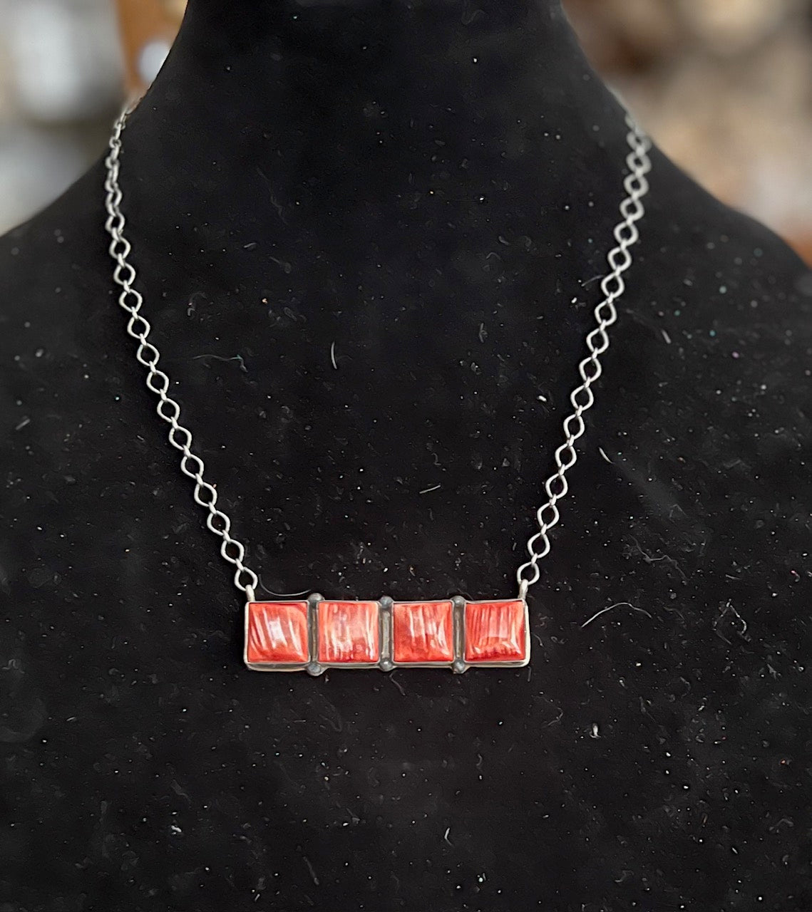 Sterling Silver Link Chain Necklace with Spiny Oyster Bar Cluster by Tia Long Cedar Hill Country Market