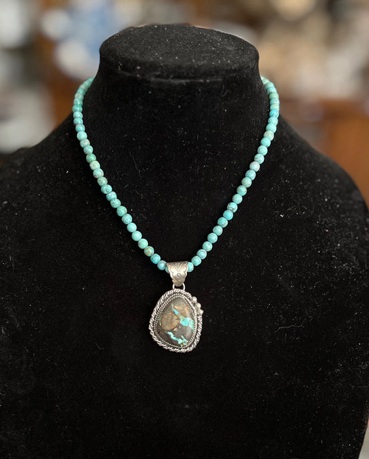 Navajo sterling silver number 8 turquoise pendant necklace - Artist Ned Nez No. 690 Cedar Hill Country Market