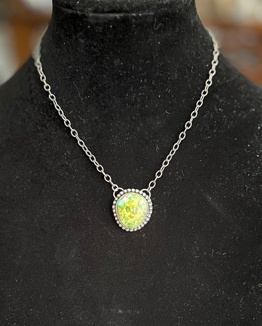 Navajo Sterling Silver Chain Green Turquoise Necklace Pendant 20"  No. 692 Cedar Hill Country Market