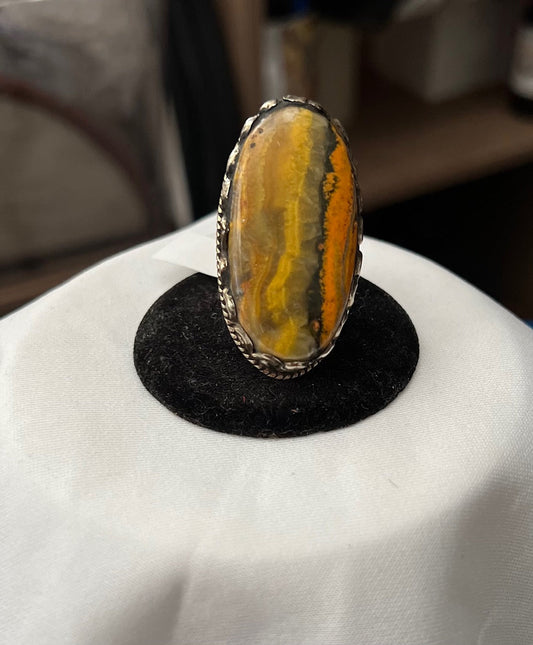 Adjustable Bumble Bee Jasper Ring set in Tibetan Silver No. 693 Cedar Hill Country Market