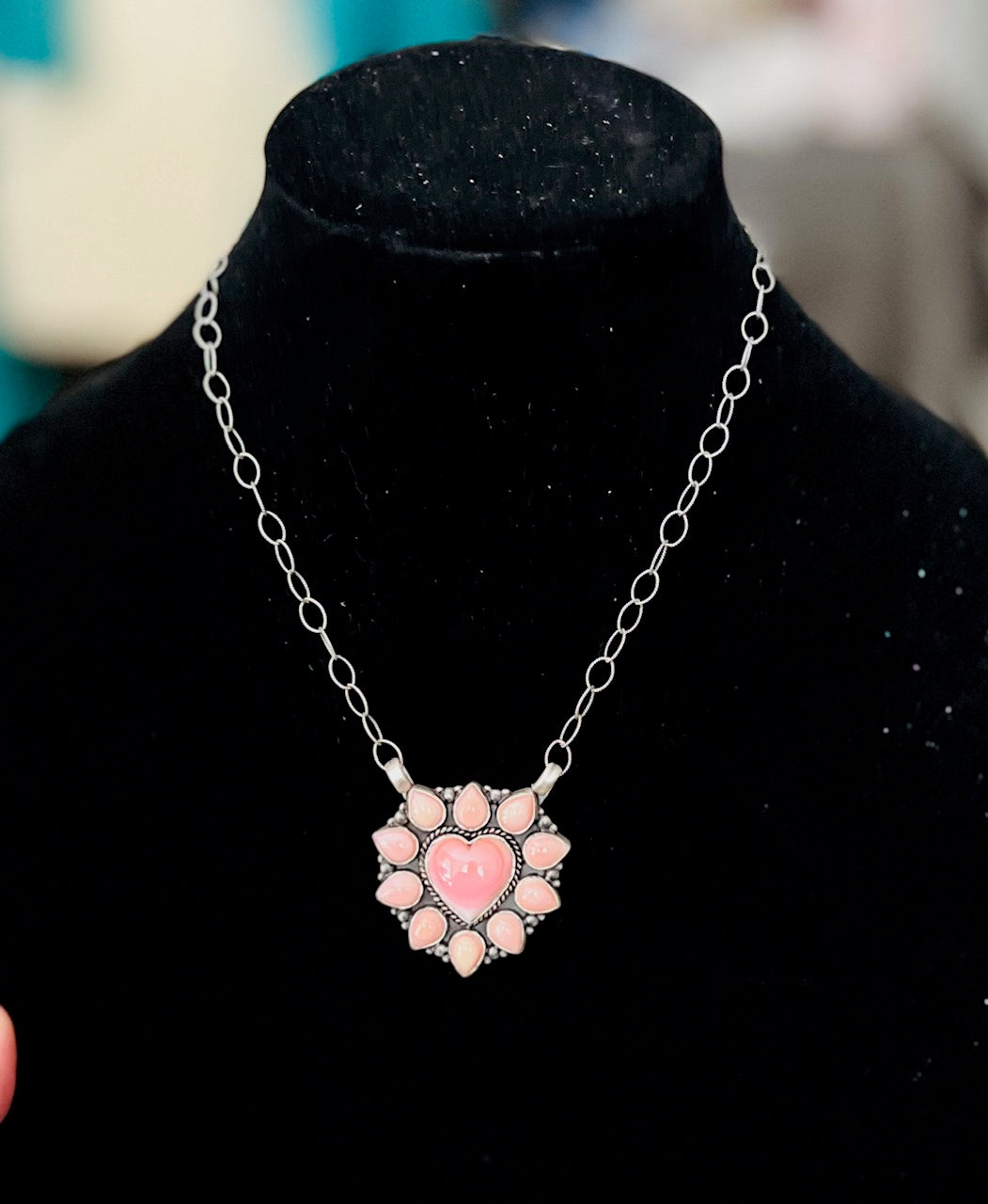 Pink Teardrop and Heart Conch with Sterling Silver Chain No. 694 Cedar Hill Country Market