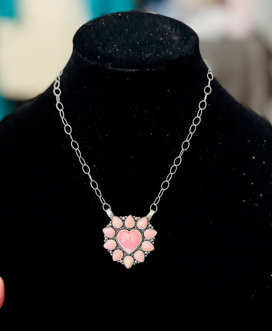 Pink Teardrop and Heart Conch with Sterling Silver Chain No. 694 Cedar Hill Country Market