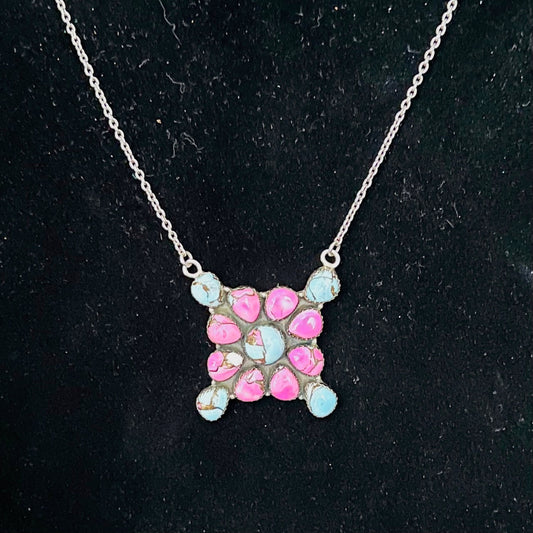 Southwest Handmade Multi Stone & Sterling Silver Cluster Necklace No. 701 Cedar Hill Country Market