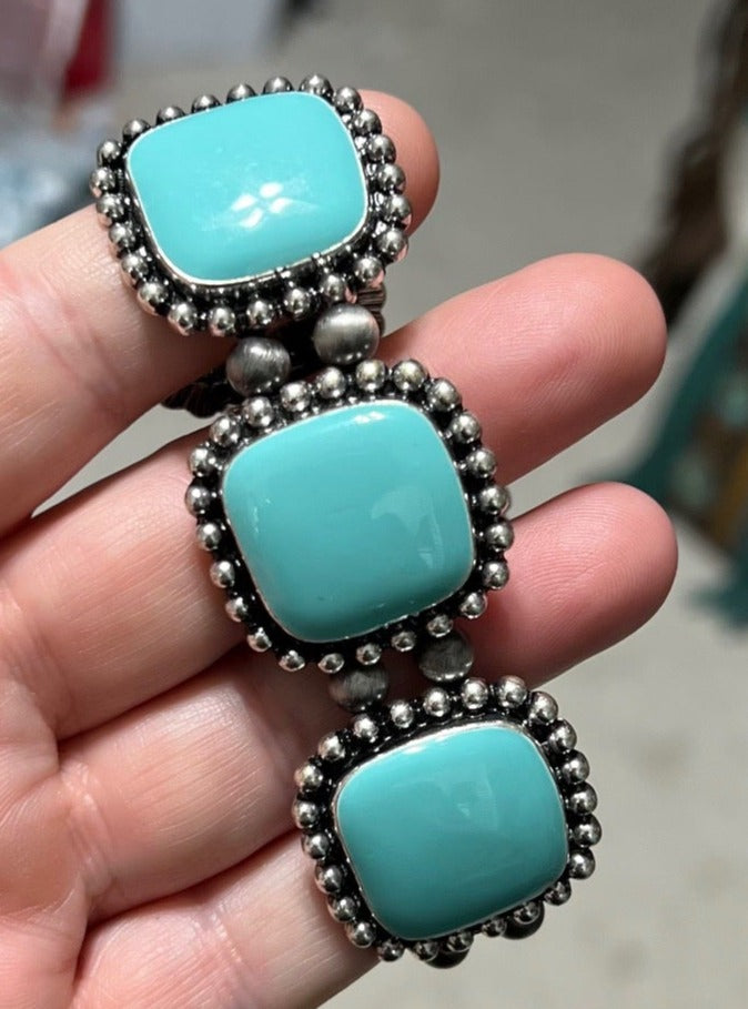 Faux Turquoise Square Stretch Bracelet Cedar Hill Country Market