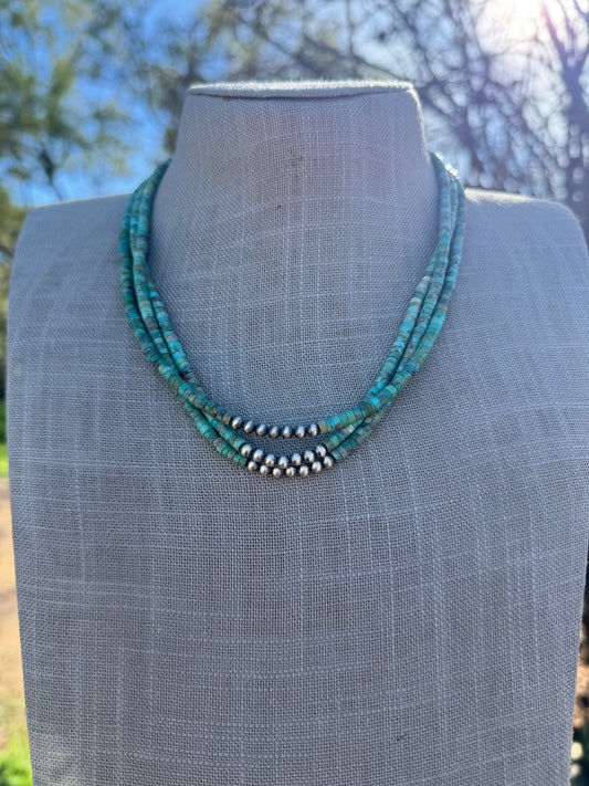 Handcrafted Sterling Silver & Kingman Turquoise Beaded Necklace 18" Nizhoni Traders LLC