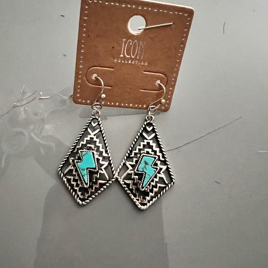 Diamond Aztec Lighting Bolt Fashion Turquoise Earrings No 434 CedarHill Country Market