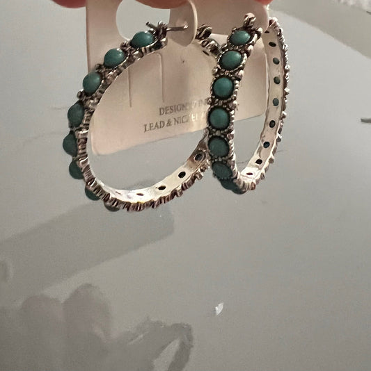 Fashion Turquoise Small Hoops No 430 Cedar Hill Country Market
