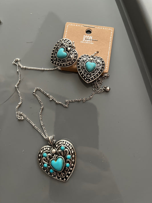 Fashion Turquoise Hearts Necklace Set No 441 Cedar Hill Country Market