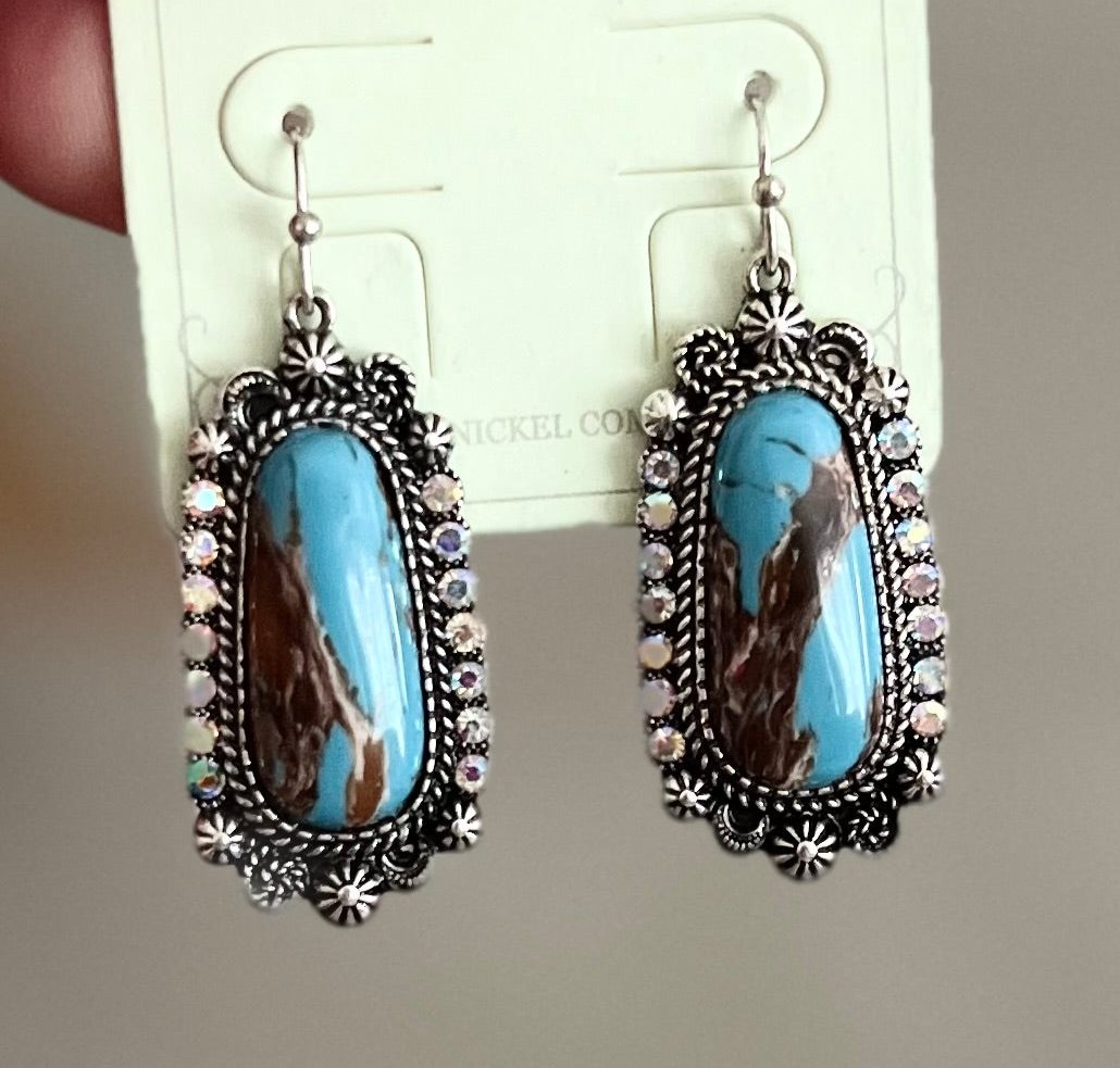 Bisbee Turquoise Ab Rhinestone Pendant Earrings CedarHill Country Market