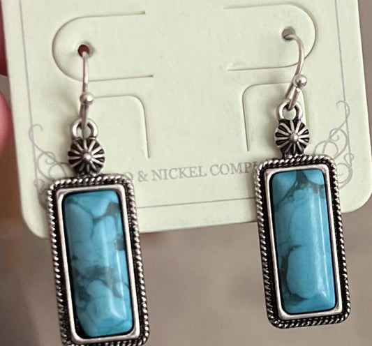 Small Rectangle Turquoise Stone Dangle Earrings Turquoise CedarHill Country Market