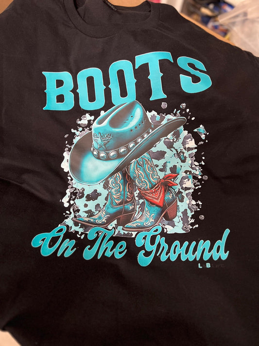 Western Themed Boots on the Ground Black TShirt Cedar Hill Country Market