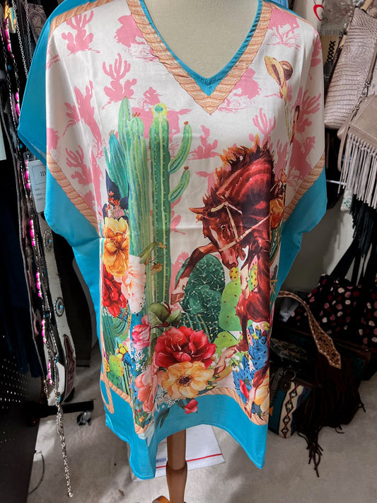 Western Themed Pink Dessert Rodeo Rider Scarf Blouse - Oversized Cedar Hill Country Market