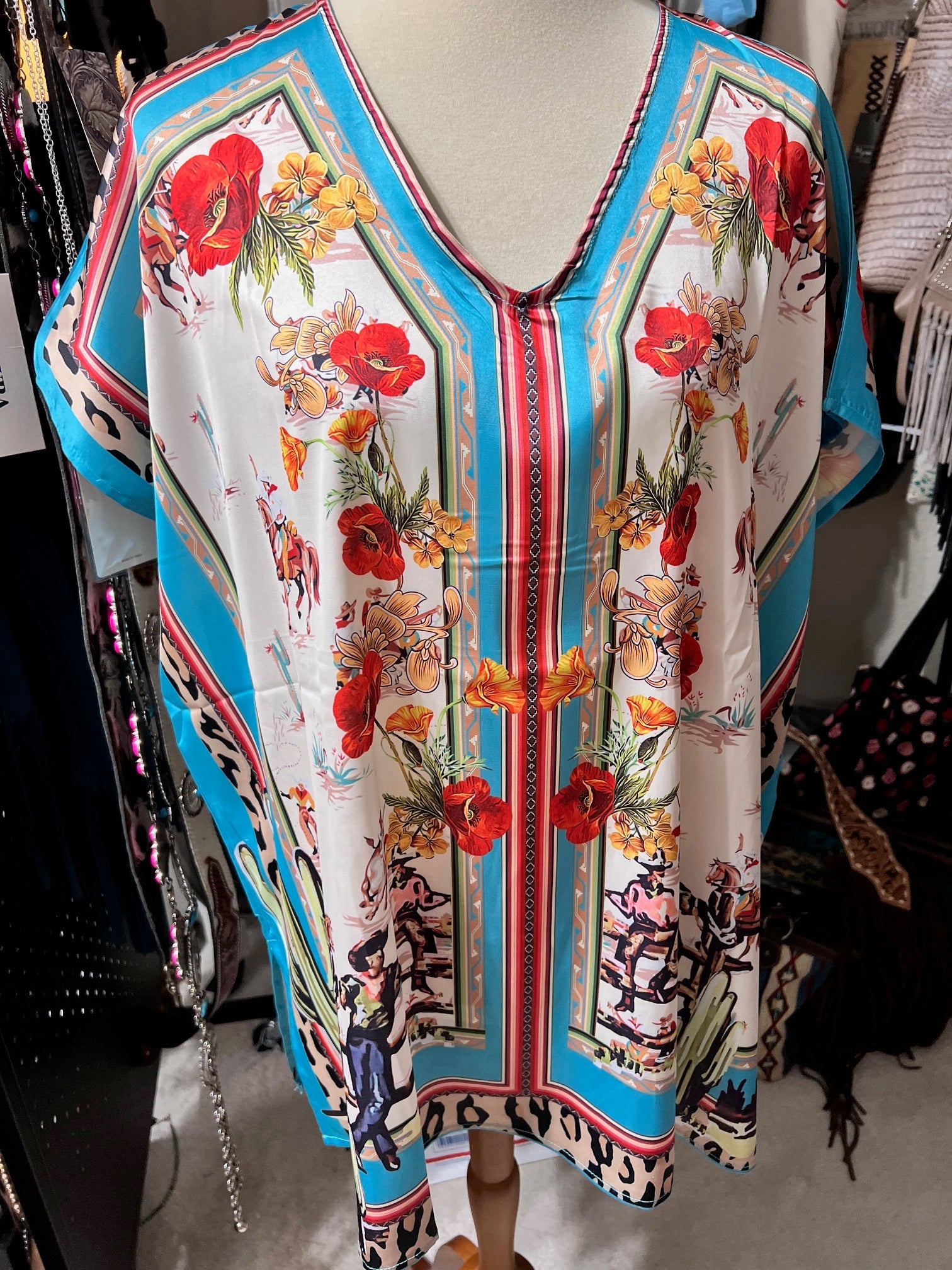 Western Themed Rodeo Rose Scarf Blouse - Oversized Cedar Hill Country Market