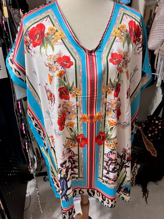 Western Themed Rodeo Rose Scarf Blouse - Oversized Cedar Hill Country Market