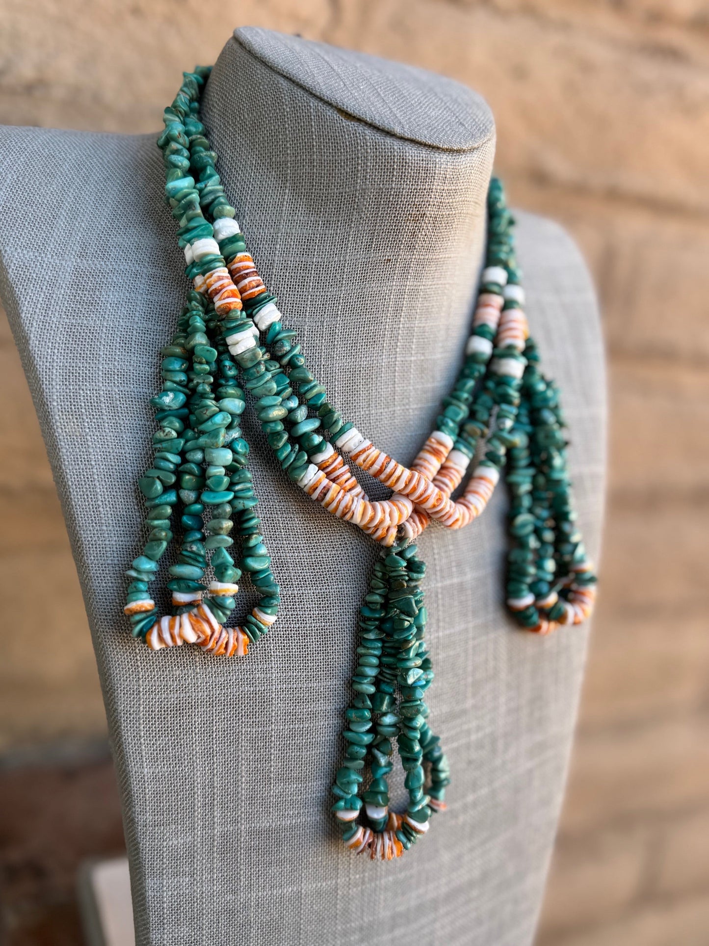 Handcrafted Turquoise & Spiny Triple Jacla Beaded Necklace 24" Nizhoni Traders LLC