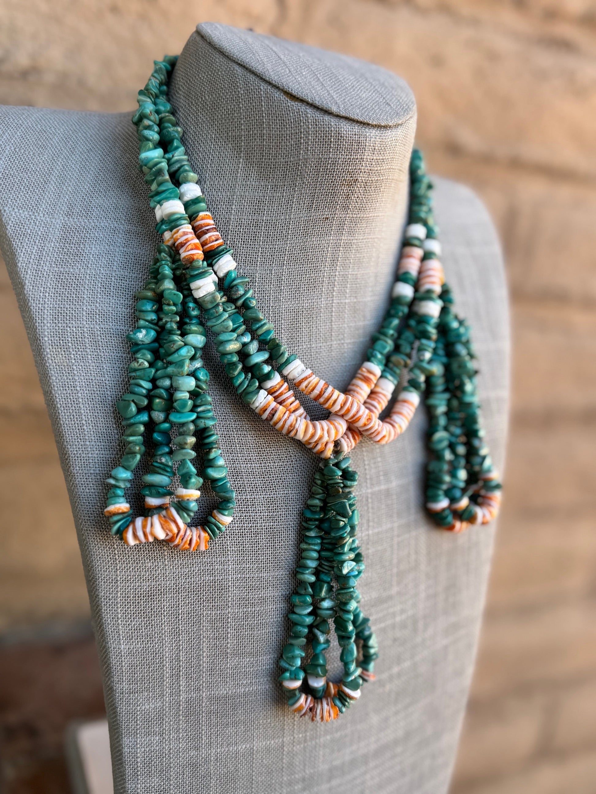 Handcrafted Turquoise & Spiny Triple Jacla Beaded Necklace 24" Nizhoni Traders LLC