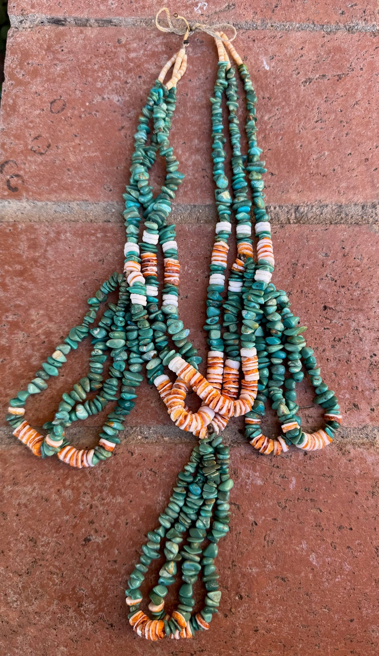 Handcrafted Turquoise & Spiny Triple Jacla Beaded Necklace 24" Nizhoni Traders LLC