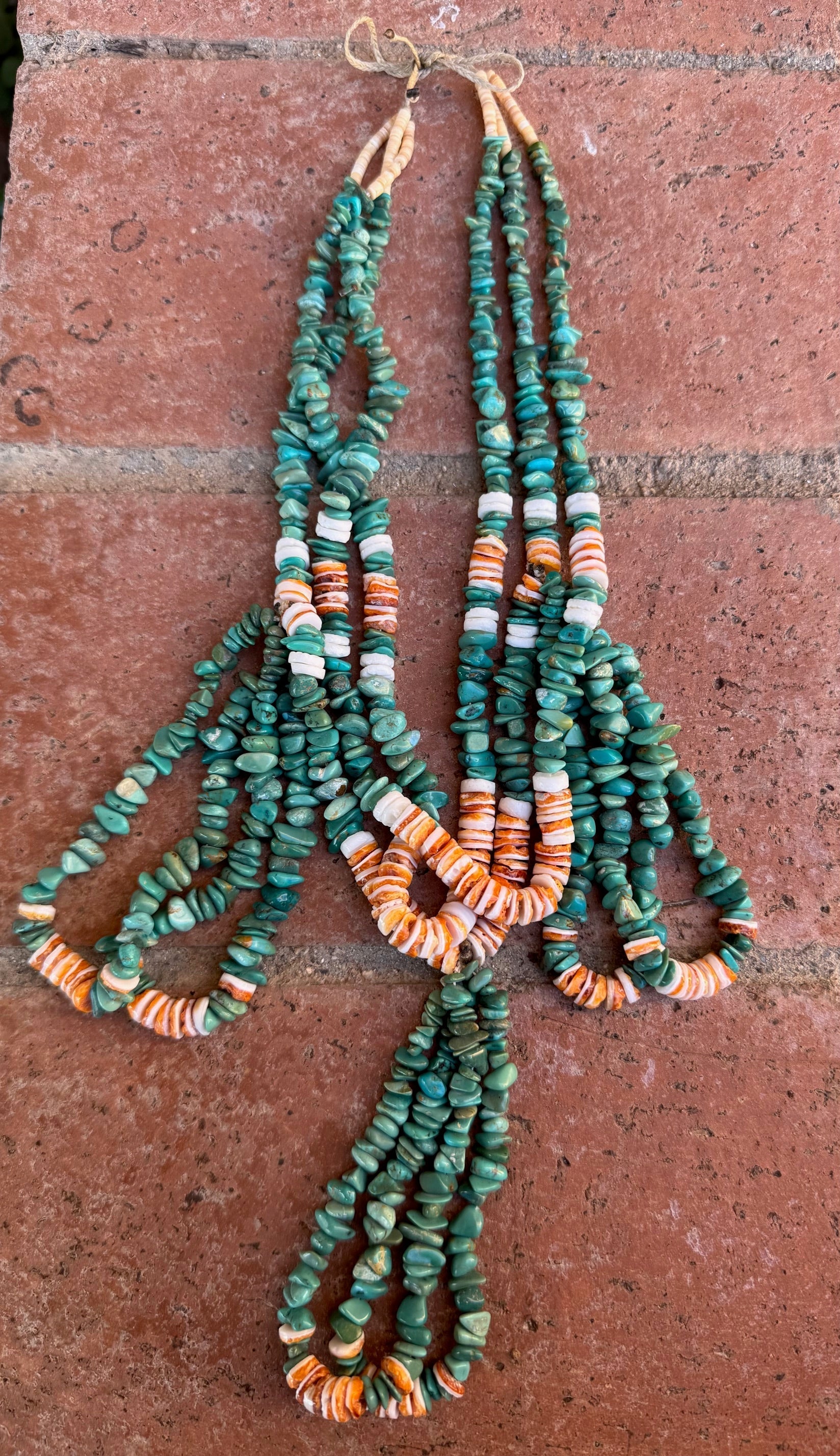 Handcrafted Turquoise & Spiny Triple Jacla Beaded Necklace 24" Nizhoni Traders LLC