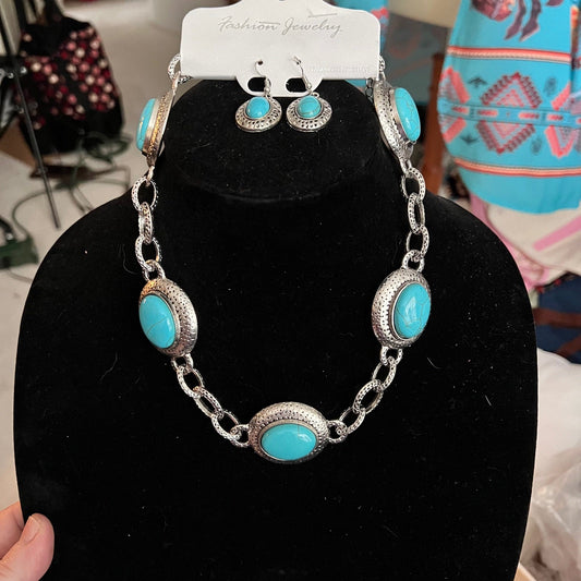 Native Inspired Turquoise XLarge Concho Chain Necklace Set Cedar Hill Country Market