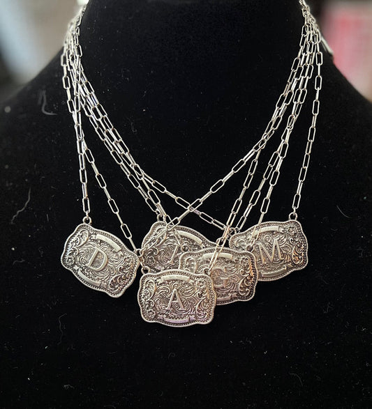 FASHION Belt Buckle Initial Necklace with Paper Clip Chain Cedar Hill Country Market
