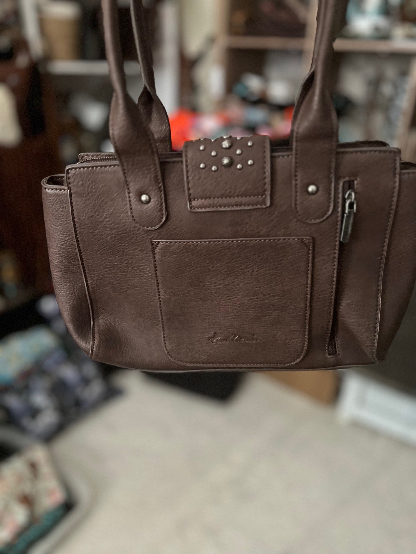 MW - Concho PU Leather Tan Laser Cut Handbag Cedar Hill Country Market