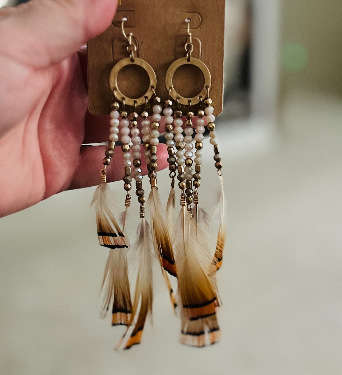 Dreamcatcher Tassel Beaded Real Feather Earrings Cedar Hill Country Market