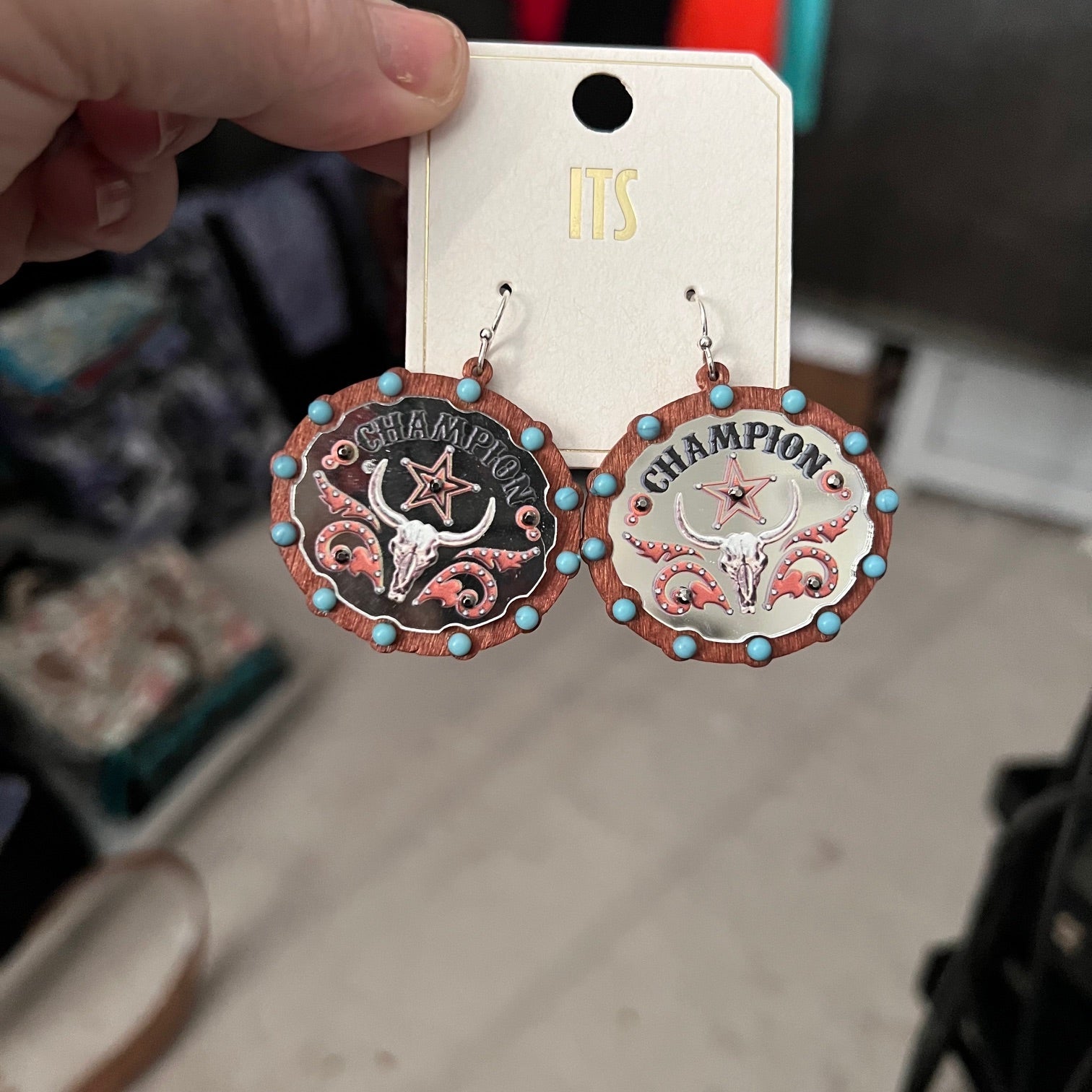 Fashion Bull Coin Mirror Earrings Cedar Hill Country Market