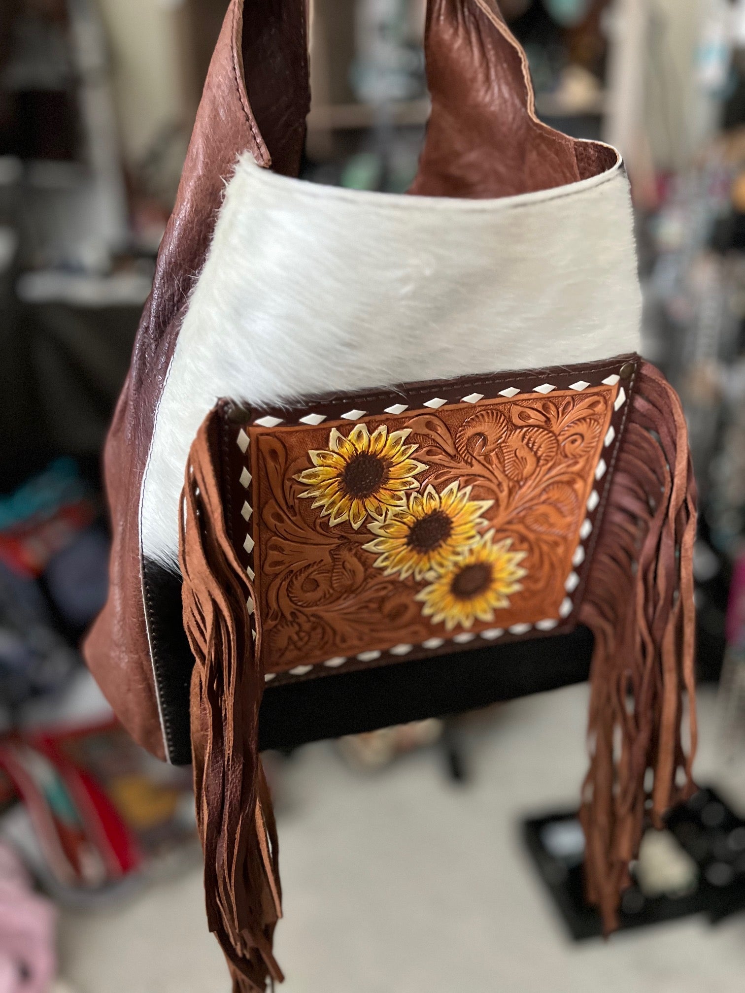 Hobo Genuine Western Leather Women Sunflower Bag - Crossbody Handbag Cedar Hill Country Market
