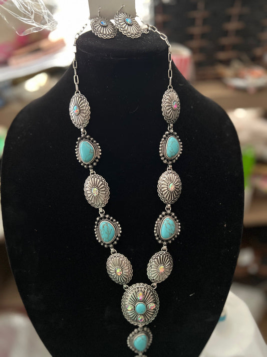Fashion Turquoise and Silver Concho Necklace Set Cedar Hill Country Market